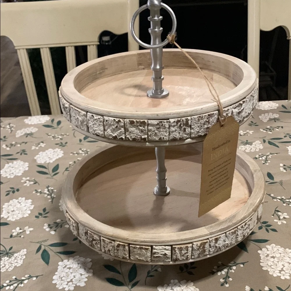 Two-Tiered Wooden and Metal Stand New with Tags - Picture 1 of 5